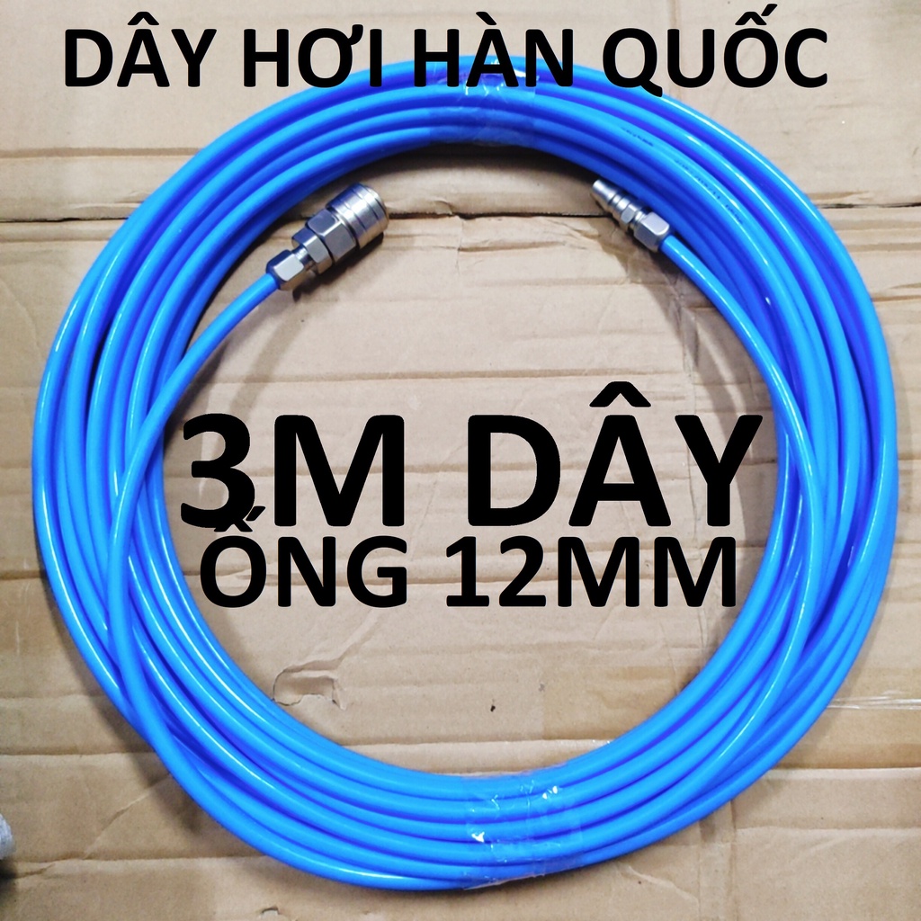 Dây hơi thẳng 3m PUSAN Hàn Quốc, dây 8x12mm, kèm bộ đầu nối nhanh cao cấp (SS1987) (SS1843)