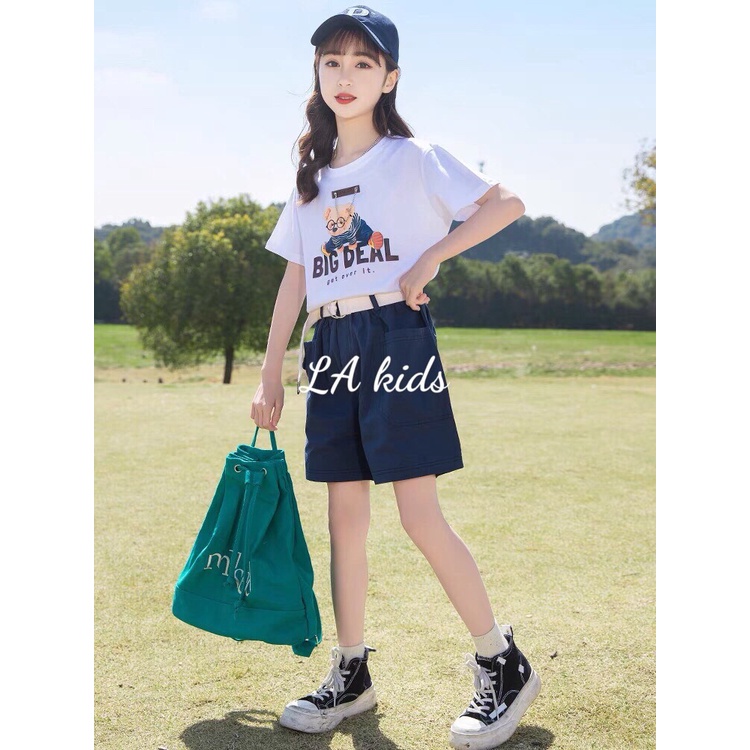 Bộ đồ quần áo bé gái mùa hè size đại từ 22kg đến 34kg-Bộ quần áo bé gái phong cách năng động chất vải co dãn cho bé