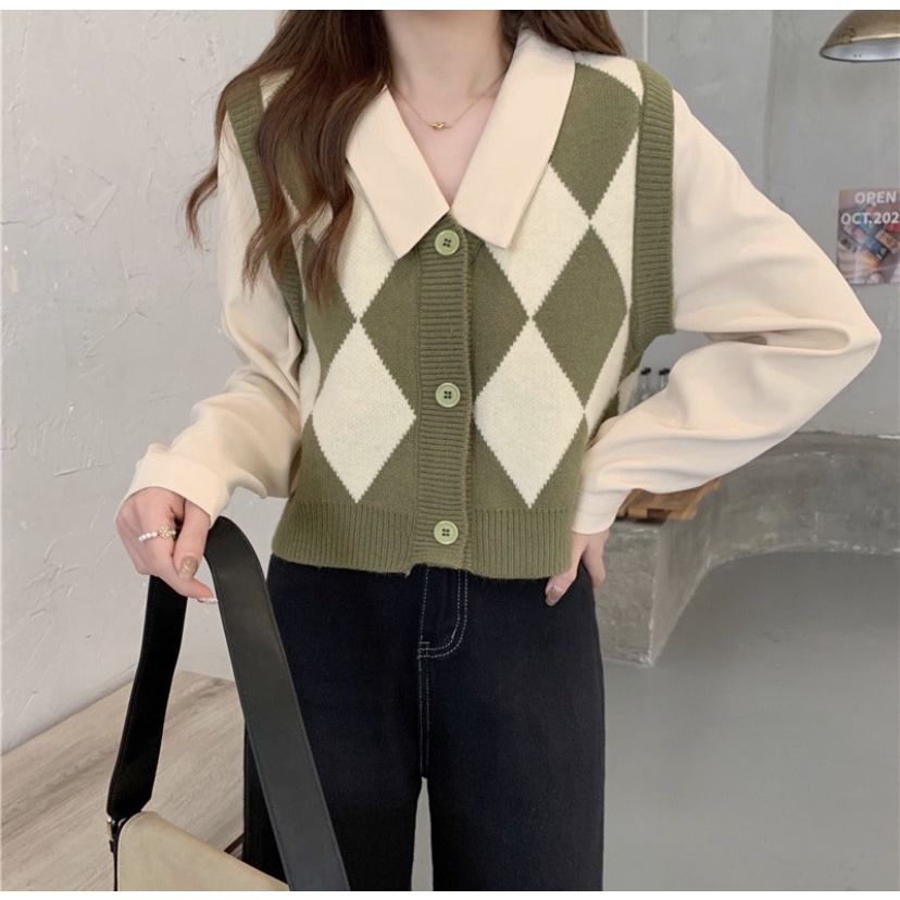 Áo Gile Cadigan cộc tay croptop phong cách 2022