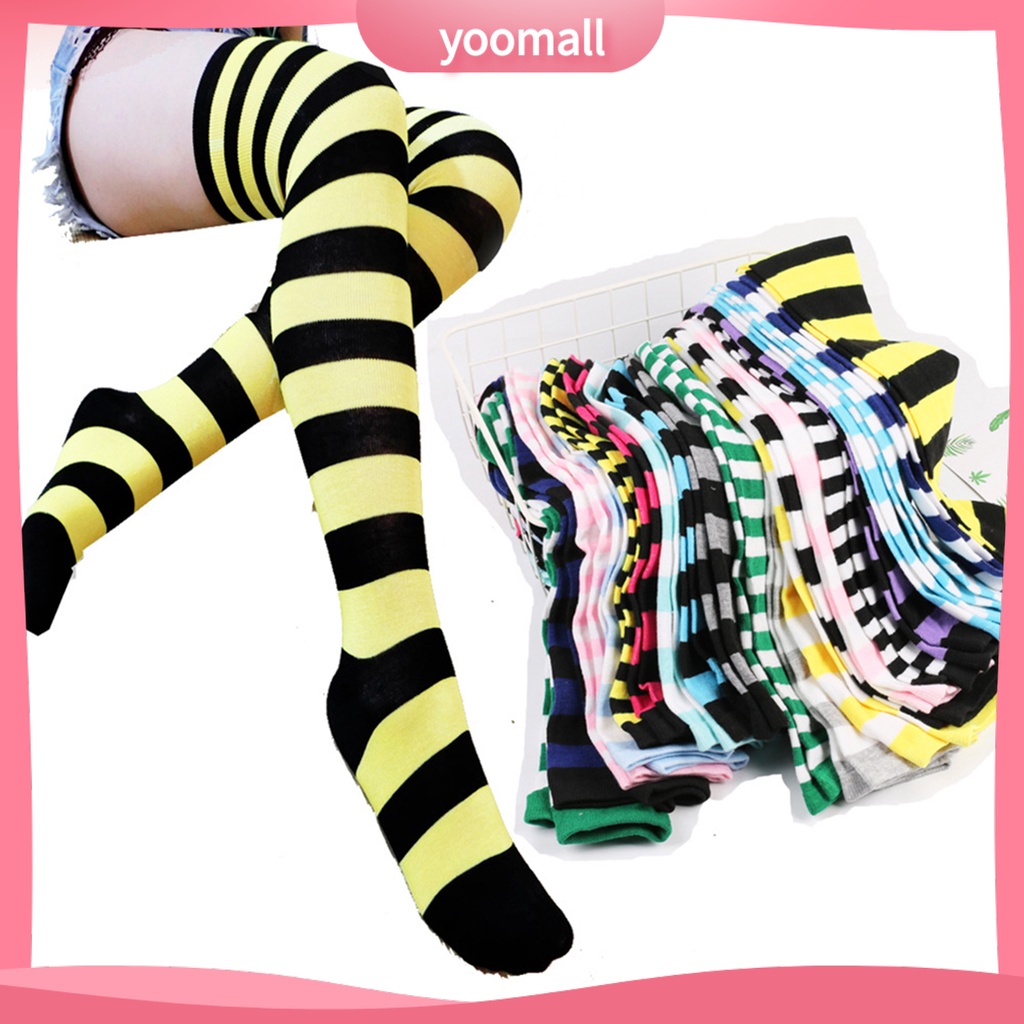 Tất Dài Qua Gối Kẻ Sọc Phong Cách Giáng Sinh Dễ Thương Cho Nữ