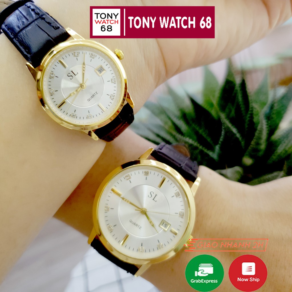 Cặp đồng hồ đôi nam nữ SL dây da chính hãng có lịch chống nước Tony Watch 68