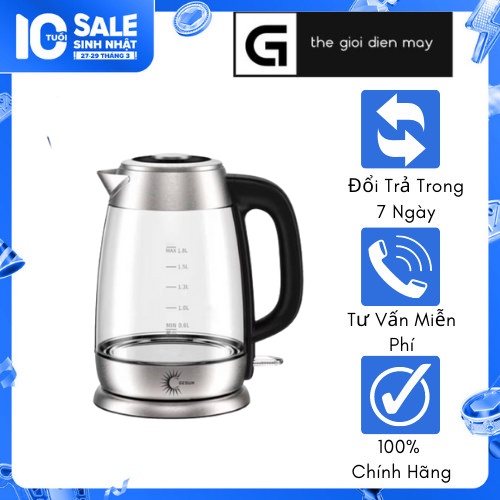 Ấm Siêu Tốc GESUN KTG-758 1,8L, Chất liệu thủy tinh cao cấp, Thiết kế hiện đại, Bảo hành 24 tháng
