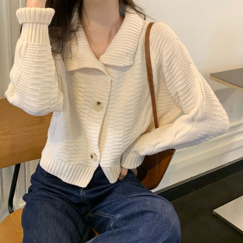 Áo cardigan Dệt Kim Cổ polo Dáng Ngắn Phong Cách Hàn Quốc Thời Trang