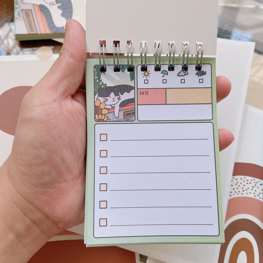 Sổ tay Mini To-do list cỡ A7 mèo Nhật Bản xanh lá_Guden Stationery