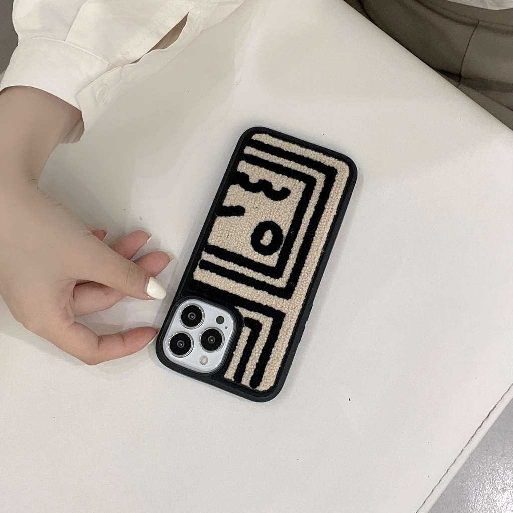 Ốp Điện Thoại Tpu Mềm Phủ Lông Thêu Họa Tiết Đơn Giản Phong Cách Retro Cho iPhone 14 13 12 11 Pro XS Max XR 7 8Plus