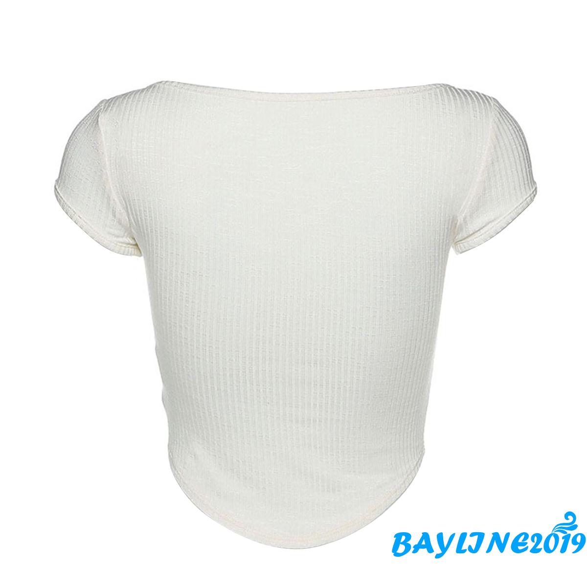 Áo croptop ngắn tay cổ chữ U thời trang gợi cảm cho nữ