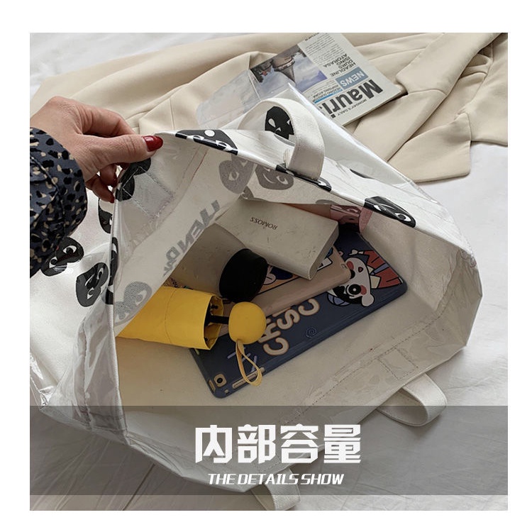 Canvas Bag Women's 2021 New Trendy Korean Versatile One-Shoulder Handbag Large Capacity Totes Jelly Transparent Bag