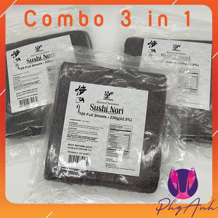 Combo 03 gói Sushi Nori Rong biển cuốn cơm 100 lá