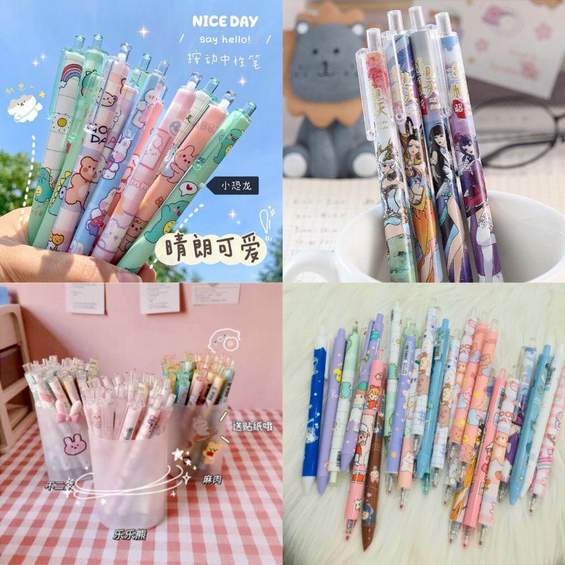 Bút gel bấm bi hoạt hình cute nhiều mẫu dễ thương