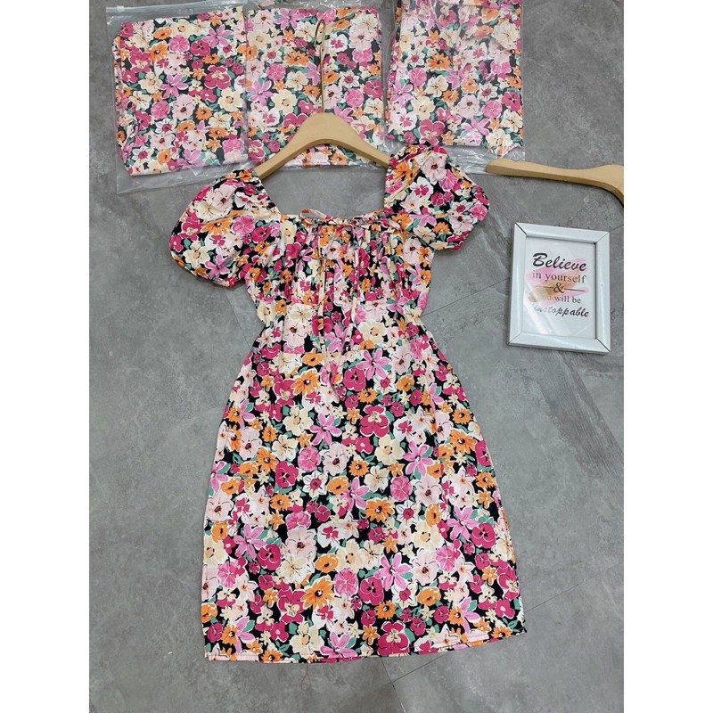 [Siêu Hot] Váy Nữ Hoa Dáng Ôm, Đầm Nữ Dáng Ôm Nhúm Ngực Tay Phồng Có Ảnh Thật Kèm Video | BigBuy360 - bigbuy360.vn