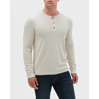 FO76 KHO HÀNG XUẤT DƯ - ÁO THUN NAM CỔ TRÒN DÀI TAY BANANA REPUBLIC TRẮNG KEM- WAFFLE-KNIT HENLEY