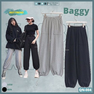 Quần Jogger Nam Nữ Nỉ Ngoại Ống Po Thun Dạng Quần Ống Rộng Thể Thao 2 TÚI ỐNG TÚM - QN004