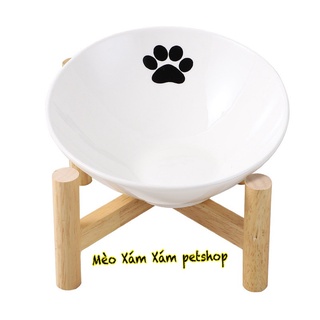 Bát ăn chống gù cho chó, mèo kèm khay gỗ