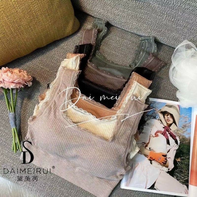 Áo Ngực Bra Hai Dây Viền Ren Cổ Vuông Dễ Thương 1535