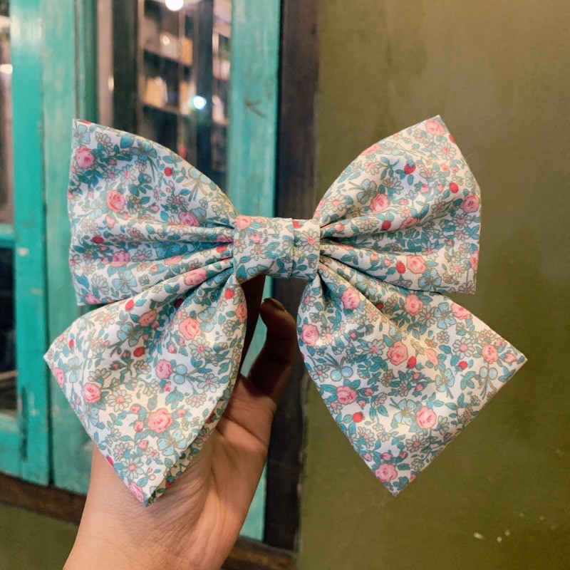 Kẹp tóc bản to nơ lớn hoạ tiết hoa nhí vintage N13