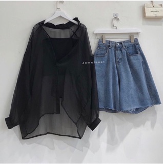 Áo Sơ Mi Form Dài Oversize(kèm áo 2 dây)