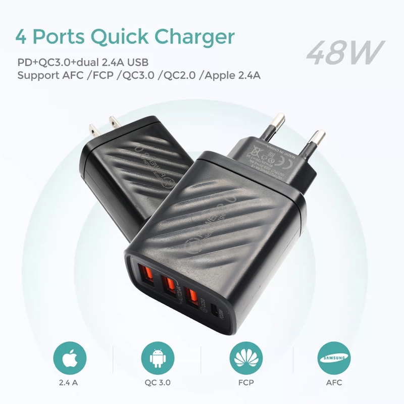 Cốc Sạc Nhanh 4 Cổng USB Type C 10W 3.0 Cho Điện Thoại Huawei Android