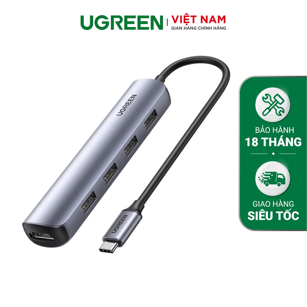 Bộ Hub chuyển đổi kết nối cổng USB type C sang HDMI, USB 3.0, Lan Gigabit và PD 100W UGREEN 10919