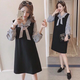 đầm bầu thỏ mommy mẫu đen cổ nơ giả yếm