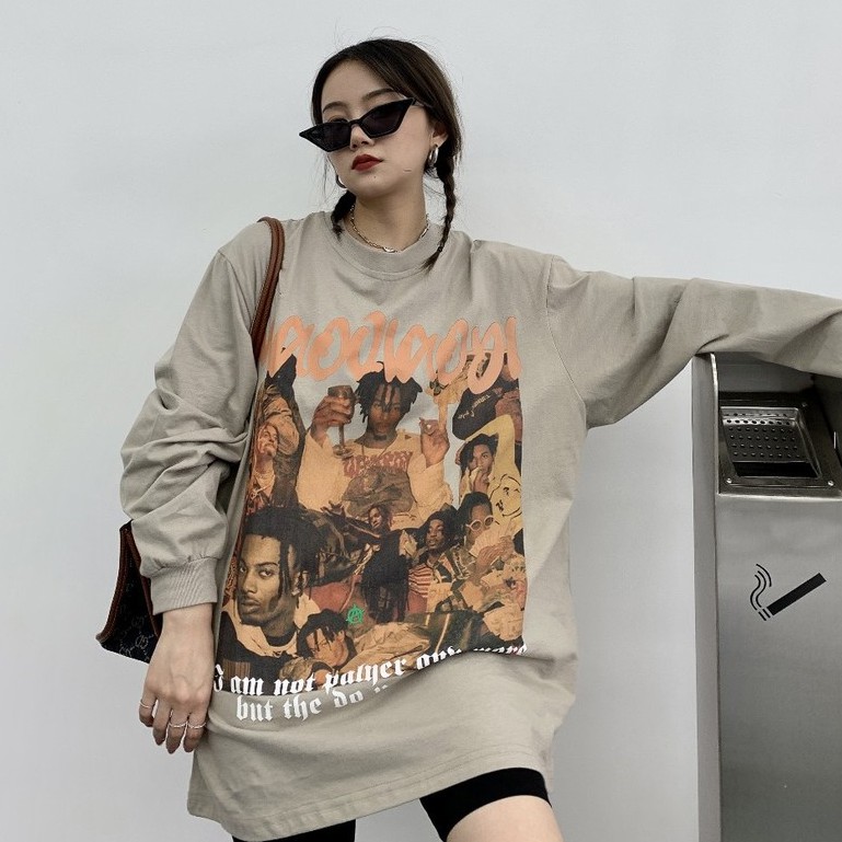 Áo thun tay dài in hình rapper 2 màu chuẩn form ulzzang mẫu mới