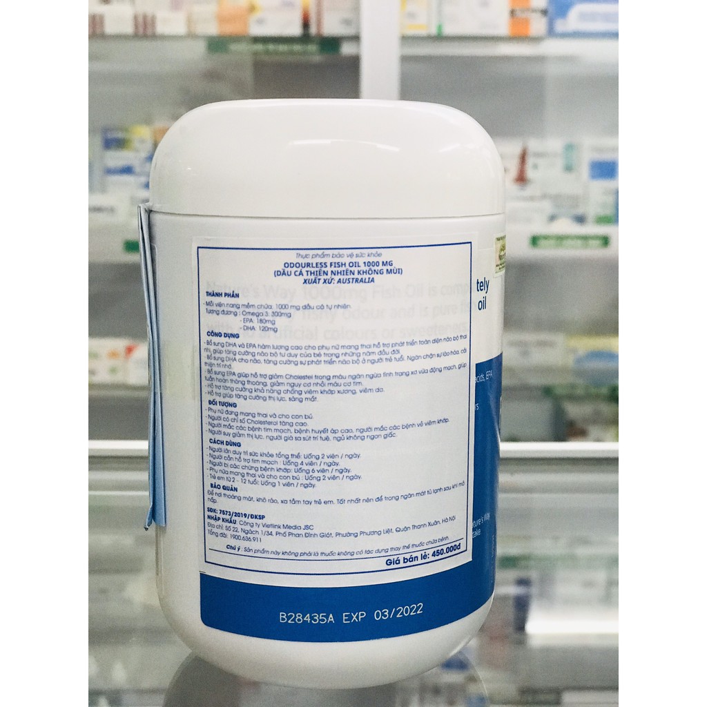 Dầu Cá Nature's Way 1000mg (Không Mùi)