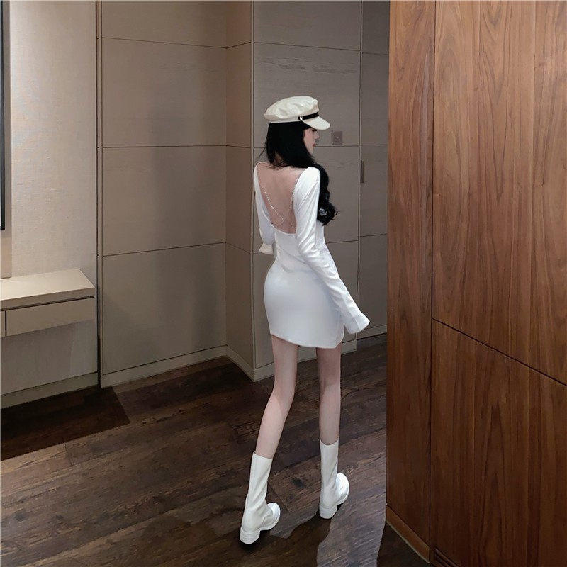 sẵn Đầm ôm body tay dài hở lưng chéo dây đính đá dự tiệc hàng Quảng châu。BỐN ẢNH THẬT CUỐI 	 J0158 | BigBuy360 - bigbuy360.vn