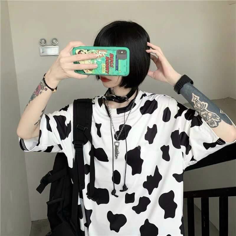 Áo thun tay lỡ nam nữ in hình họa tiết bò sữa hàng hot!