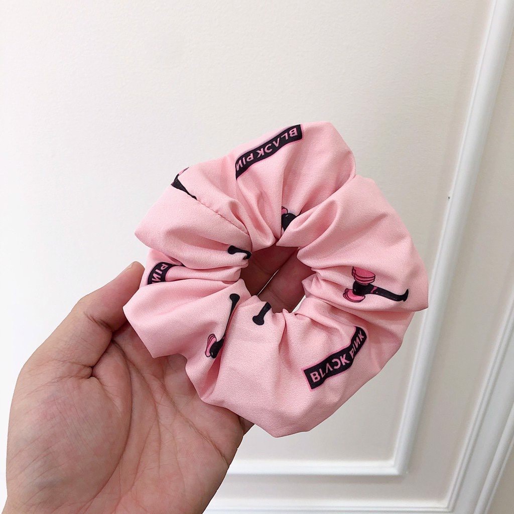 [Ảnh Thật]Cột Tóc Vải Scrunchies - Dây Buộc Tóc Scrunchies Black Pink