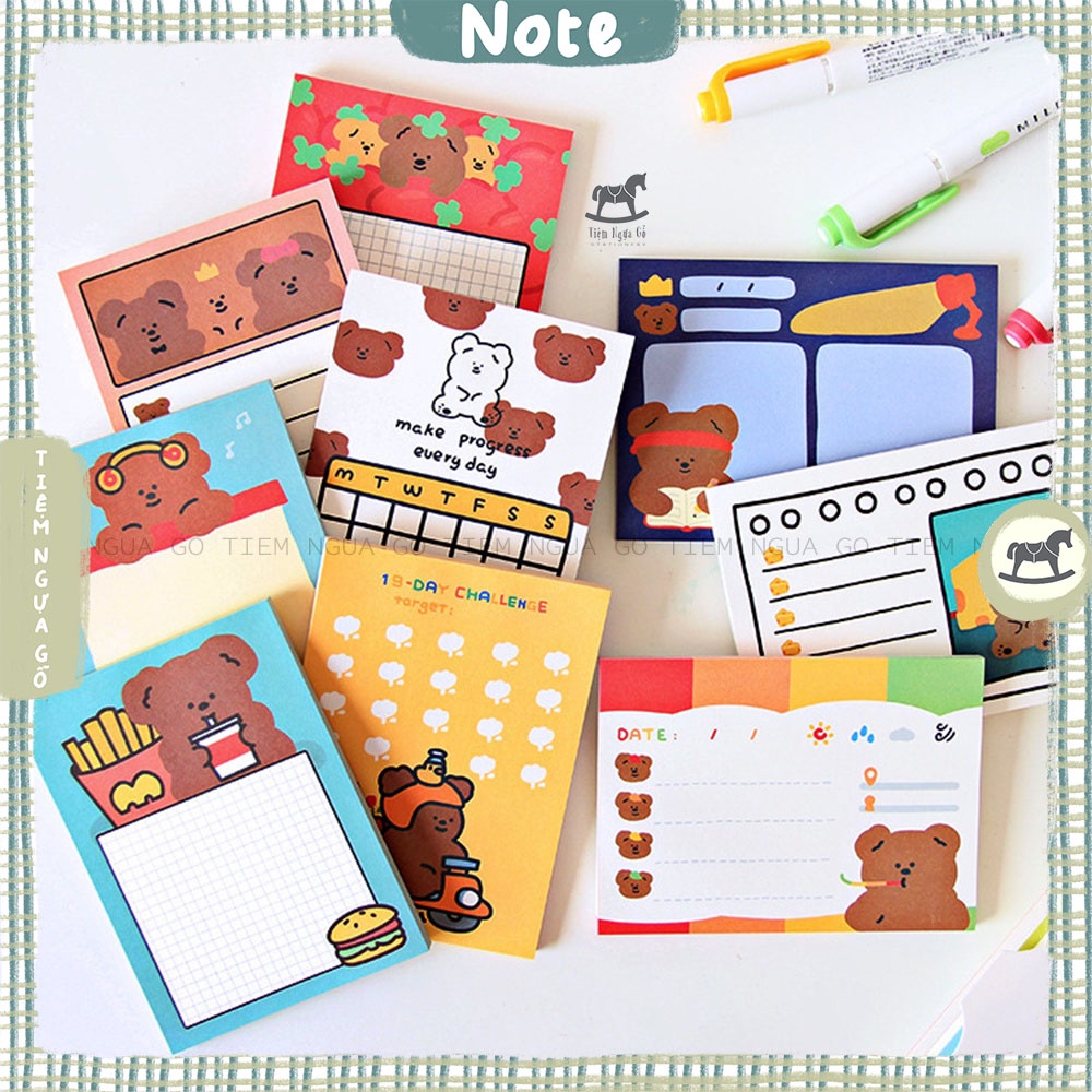 Tập 50 Note Gấu Nâu Giấy Note Ghi Chú Cute Dễ Thương Trang Trí Bullet Journal - Tiệm Ngựa Gỗ