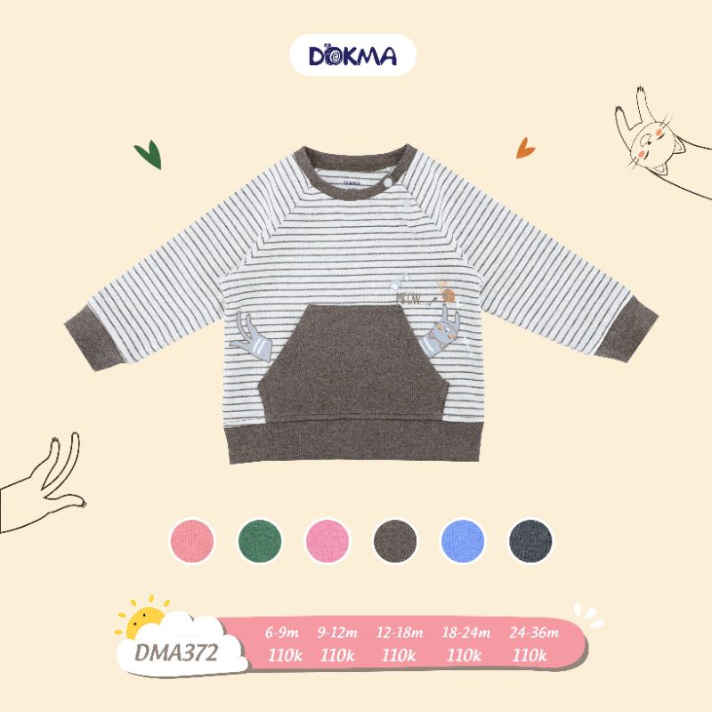 Áo nỉ dài tay Dokma túi trước chất cotton dày 6-24M