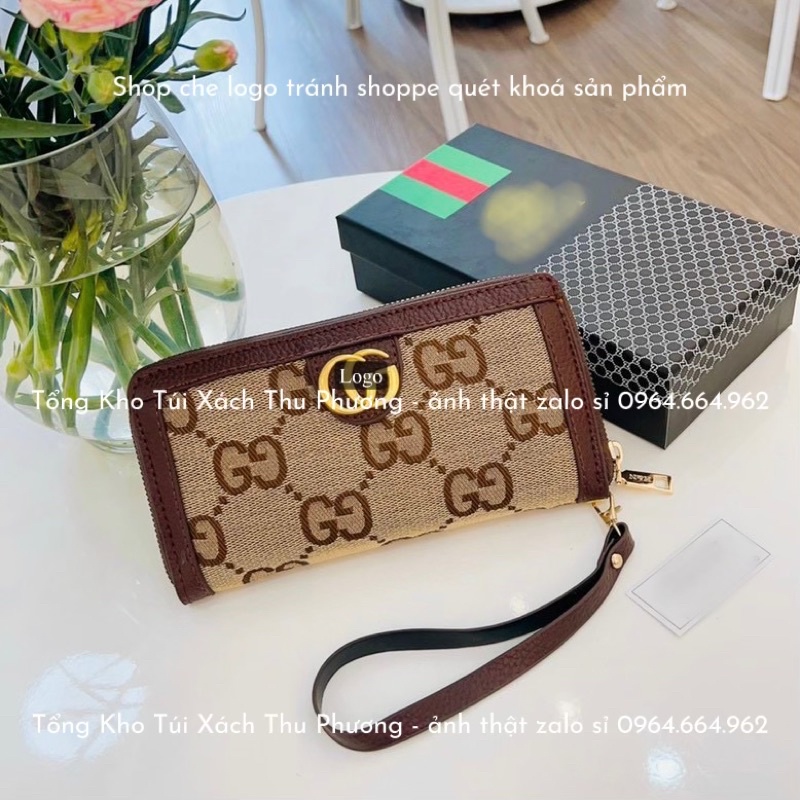 Ví dài - ngắn cầm tay hoạ tiết chữ đính logo nổi nhiều ngăn tiện dụng (cam kết chuẩn ảnh)