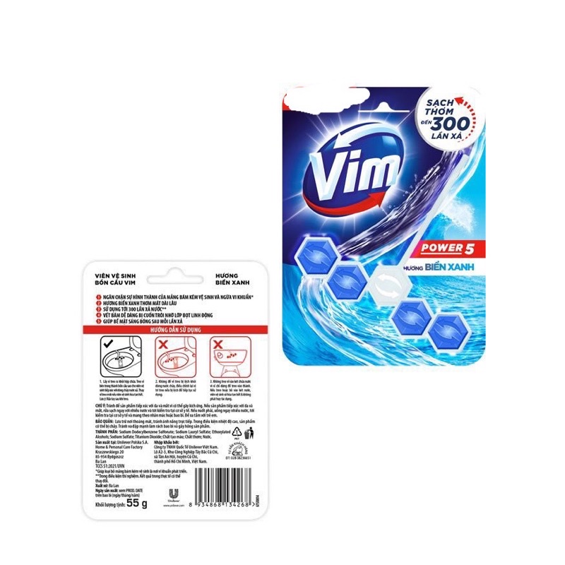 Viên Treo Bồn Cầu VIM POWER 5 sạch khuẩn thơm mát 55g