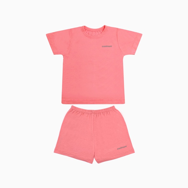 Bộ cộc tay cổ tròn Coolmom chất liệu sợi tre cao cấp màu xanh cyan size 6M / CM-0020-6M-XC