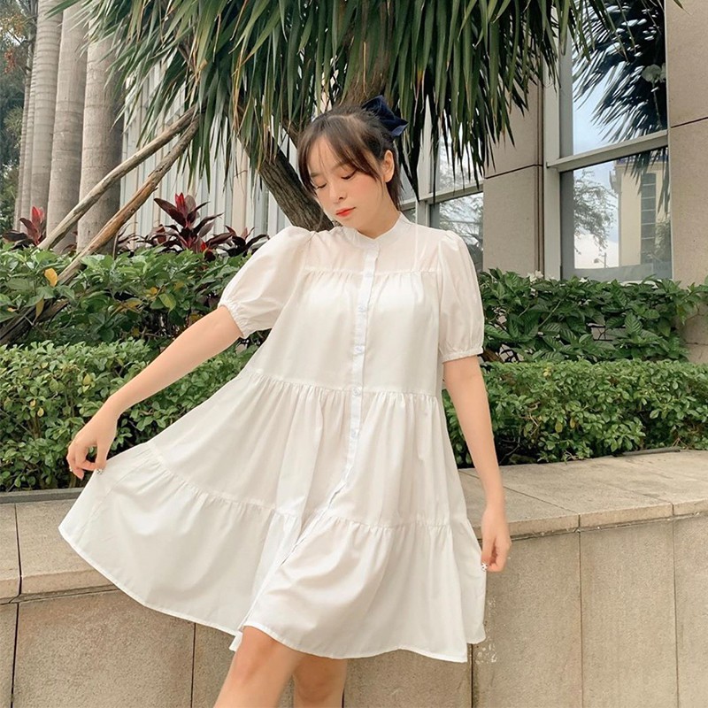 Váy babydoll xòe vai phồng chống nhăn trắng tingoan BLOW ME DRESS/WH | BigBuy360 - bigbuy360.vn