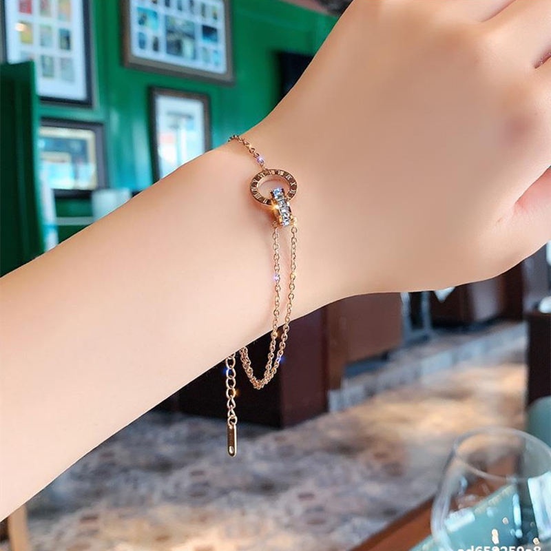 Lắc tay titan nữ không gỉ khắc số la mã vòng tay nữ phong cách ins hàn quốc