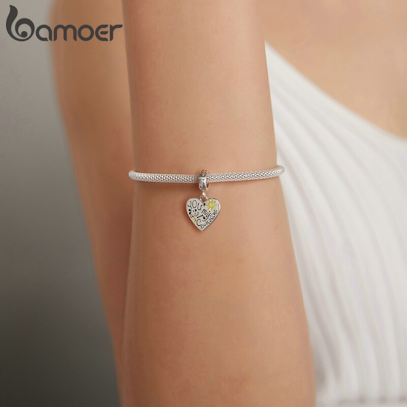 Phụ Kiện Hạt Trang Sức Bamoer Dùng Làm Vòng Đeo Tay / Dây Chuyền Diy bạc 925 Hình Thần Cupid Và Trái Tim Tình Yêu