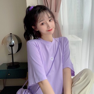 Áo phông nữ basic màu tím pastel