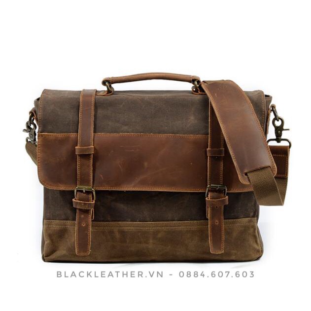 Túi xách Vintage vải sáp dầu, da bò sáp - CLASSIC T02