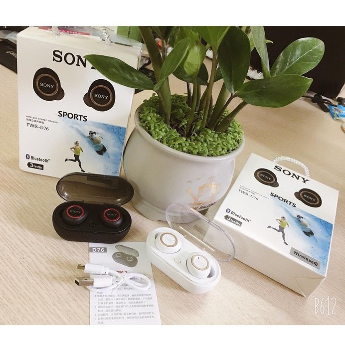 Tai Nghe Bluetooth SONY TWS 5.0 - D76 Tự Động Kết Nối - Chống Ồn Tốt - Bass Cực Êm - Tai Nghe Thể Thao Kèm Cốc Sạc Nhanh