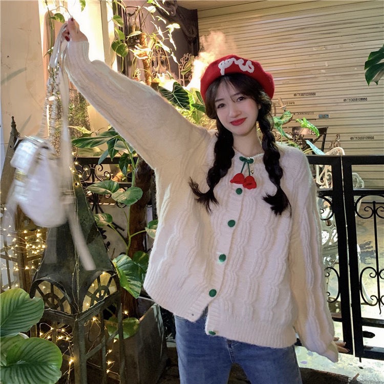 Áo Khoác Cardigan Dệt Kim Dáng Rộng Màu Tím Phong Cách Thời Trang Nhật Bản Mới