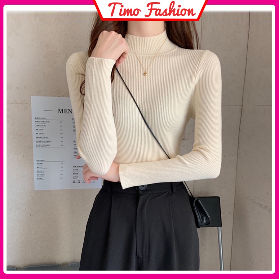 Áo thun tăm nữ dài tay cổ 3 phân, áo giữ nhiệt nữ đẹp, chất vải thun tăm cao cấp, phong cách Hàn Quốc phối đồ xinh AO007