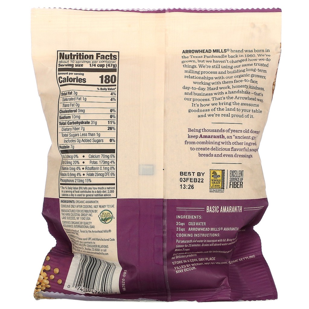 Hạt dền hữu cơ Arrowhead Mills Organic Amaranth 453g