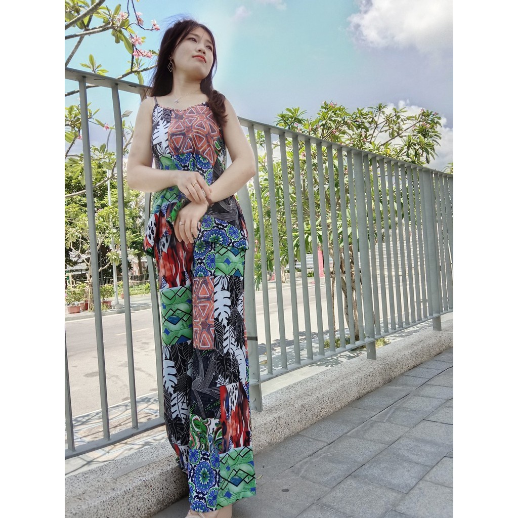 Bộ Áo 2 Dây Quần Dài Ống Rộng Kiểu Bộ Mặc Nhà Vải Lụa Sang Trọng Mềm Mại Mịn Màng Thoáng Mát HDT01