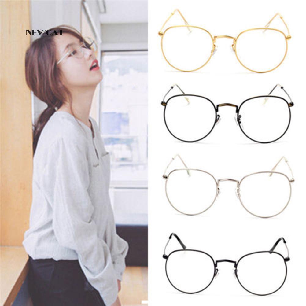 ღNK_Vintage Women Big Round Metal Frame Clear Lens Eyeglasses Retro Glasses Gift