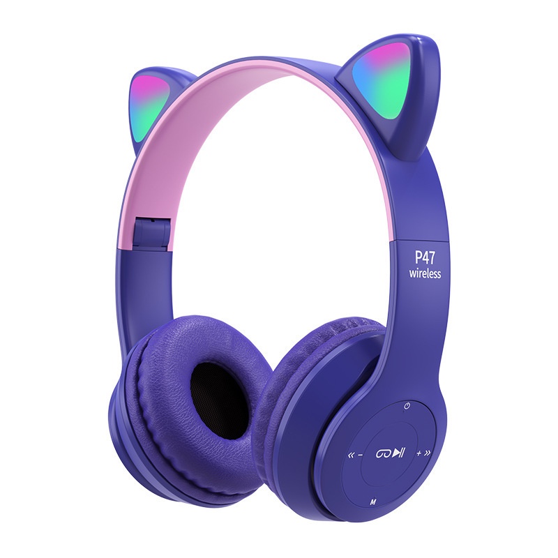Tai Nghe bluetooth Không Dây P47M Dạ Quang Hình Tai Mèo Hoạt Hình Cho Trẻ Em