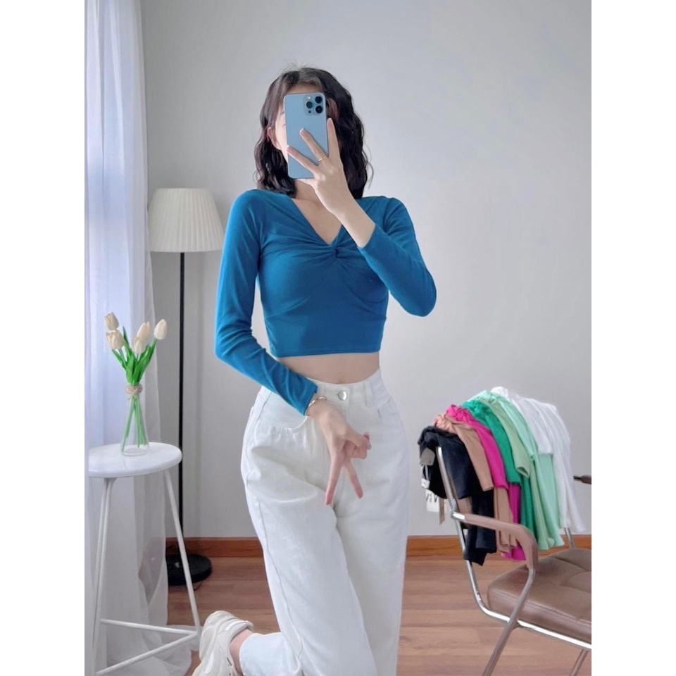 🤎Áo Thun Croptop Body Tay Dài xoắn Ngực 7 Màu [ ảnh-video thật ] PHƯƠNGSHOP1812