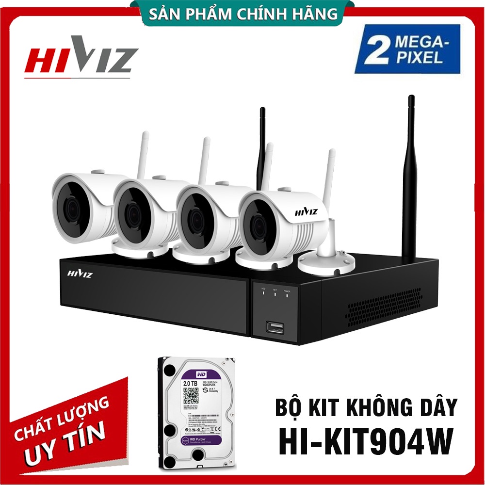 BỘ KIT WIFI HIVIZ HI-KIT904W 2.0MP 9 KÊNH - Đủ bộ 4 mắt than trụ vỏ kim loại 2.0mp, đủ phụ kiện lắp đặt - CHÍNH HÃNG