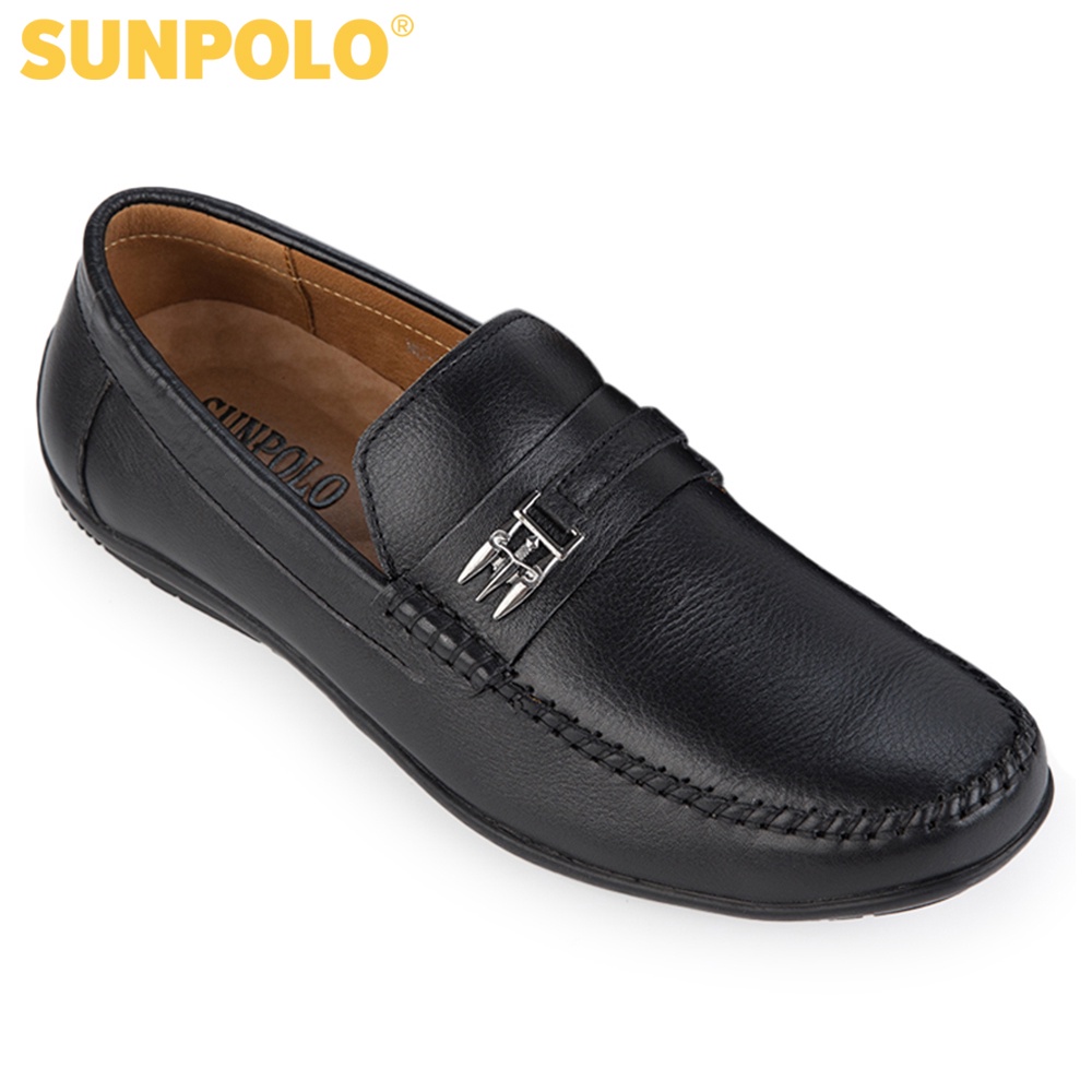 Giày Mọi Nam Da Bò SUNPOLO Đen Nâu SU2516