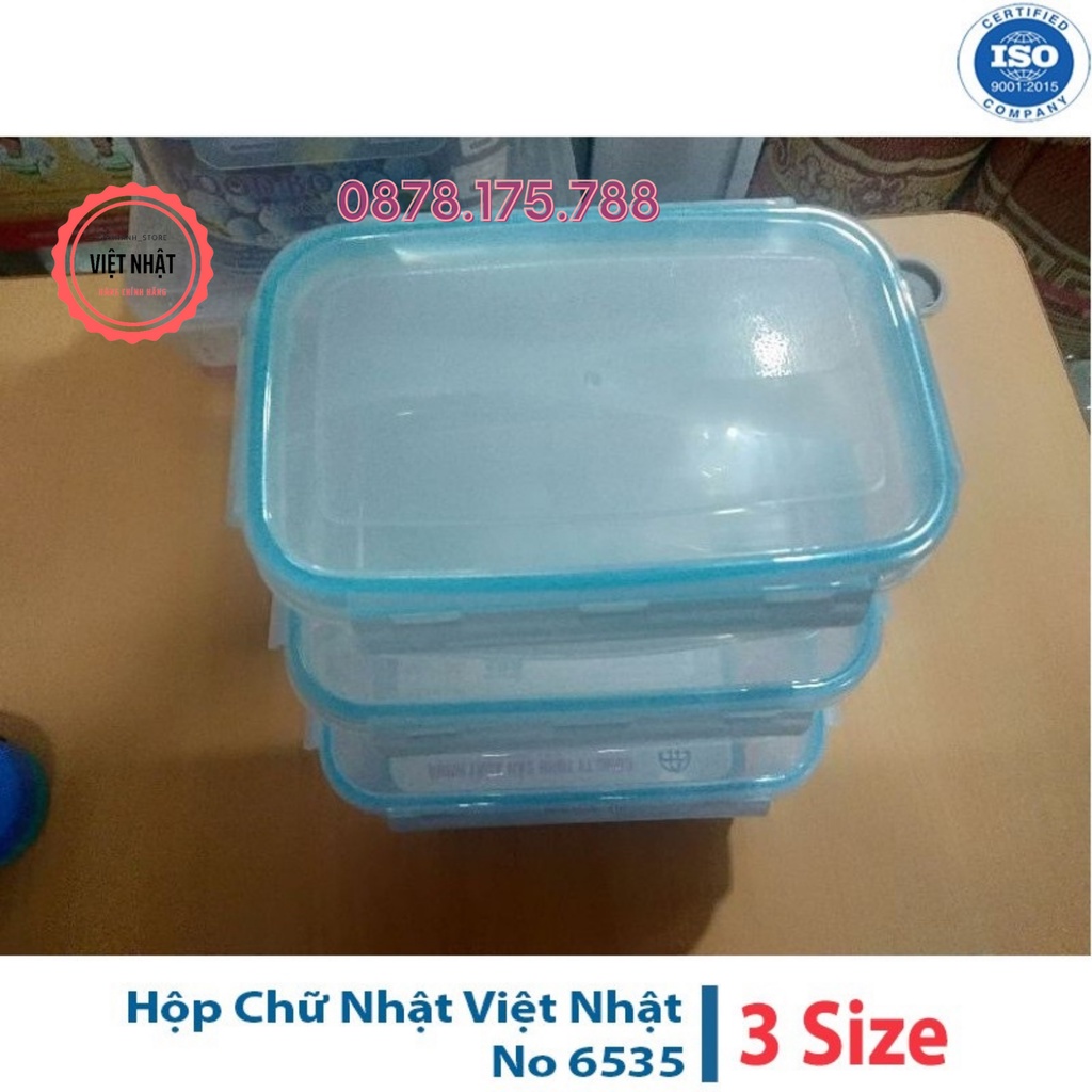 [Combo bộ 3] Hộp Đựng Thực Phẩm Việt Nhật Có Nắp Khóa Tiện Dụng - Bộ 3 hộp hình chữ nhật loại xịn mã số 6535