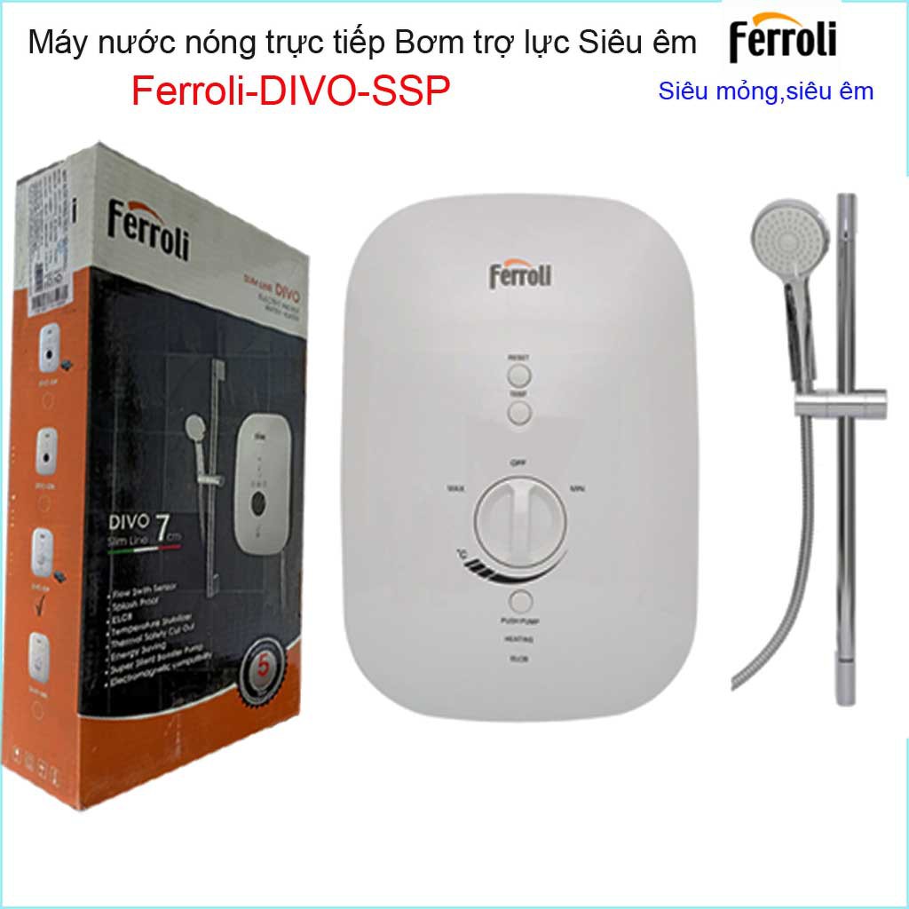 Máy nước nóng trực tiếp Ferroli có bơm SSP 4.5S, Best sales Bình nước nóng có bơm trợ tăng áp Ferroli khuyến mãi